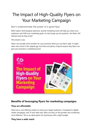 The Impact of High Quality Flyers on Your Marketing Campaign