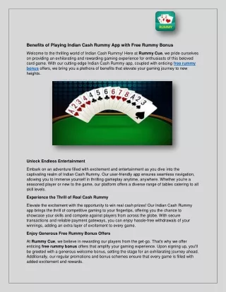 Benefits of Playing Indian Cash Rummy App with Free Rummy Bonus