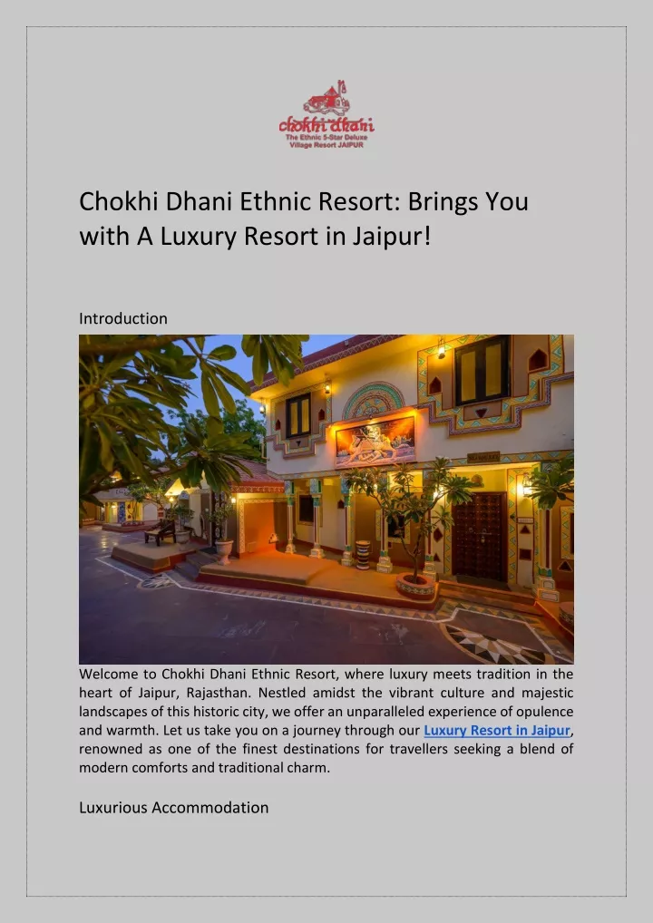 chokhi dhani ethnic resort brings you with