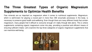 The Three Greatest Types of Organic Magnesium Supplements to Optimize Health Benefits