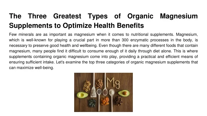 the three greatest types of organic magnesium supplements to optimize health benefits