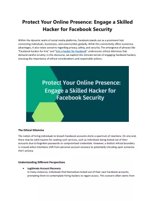 Protect Your Online Presence Engage a Skilled Hacker for Facebook Security