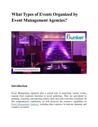 What Types of Events Organized by Event Management Agencies