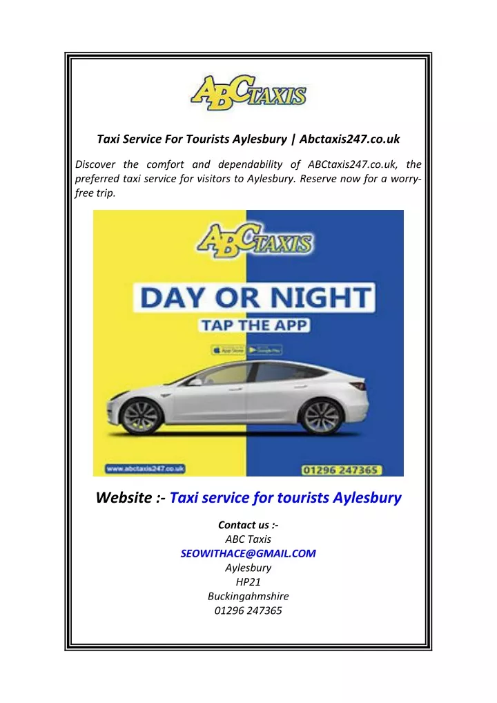 taxi service for tourists aylesbury abctaxis247