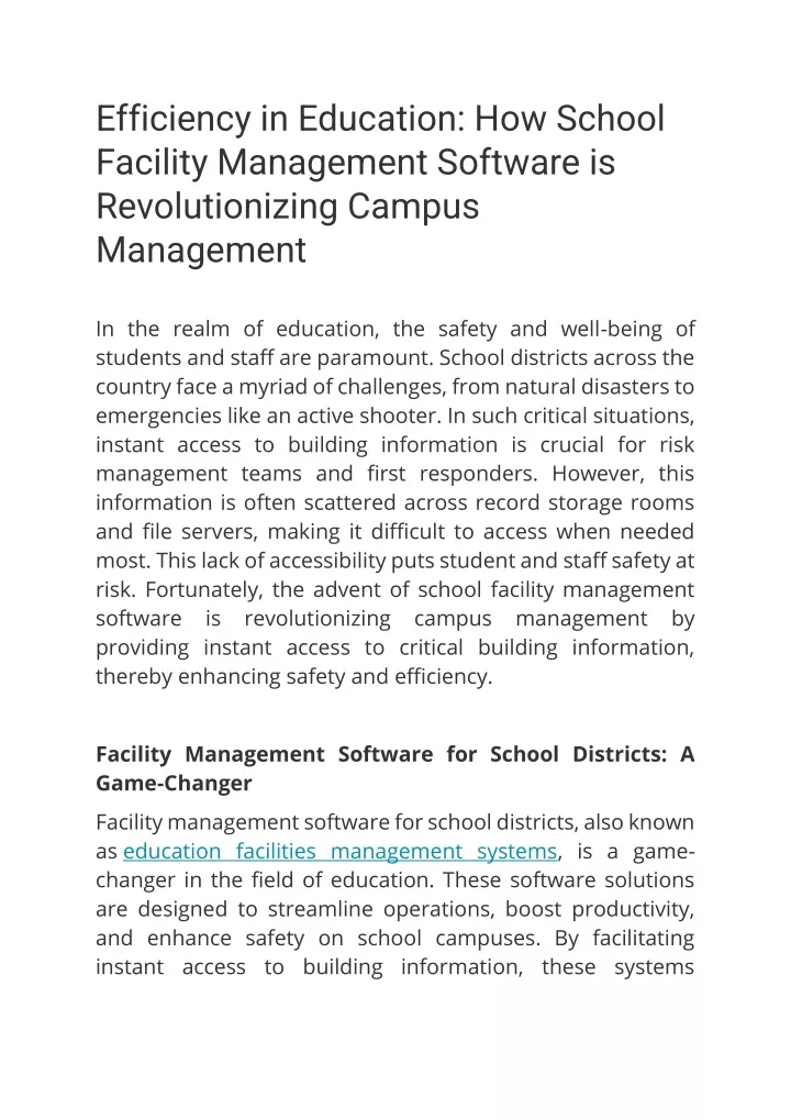 efficiency in education how school facility