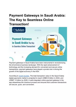 Payment Gateways in Saudi Arabia: The Key to Seamless Online Transaction!