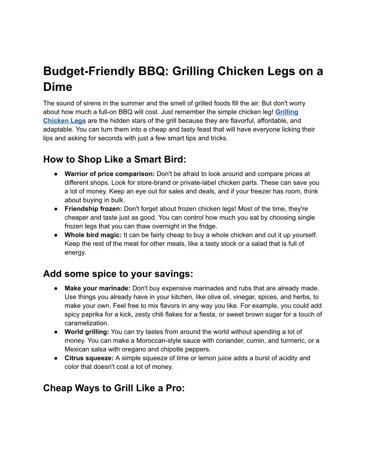 budget friendly bbq grilling chicken legs