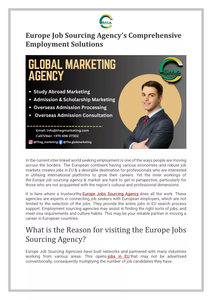 europe job sourcing agency s comprehensive