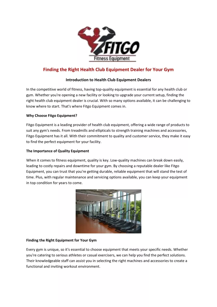 finding the right health club equipment dealer