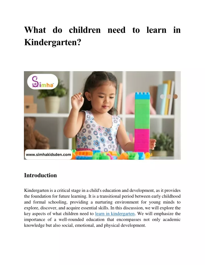 what do children need to learn in kindergarten