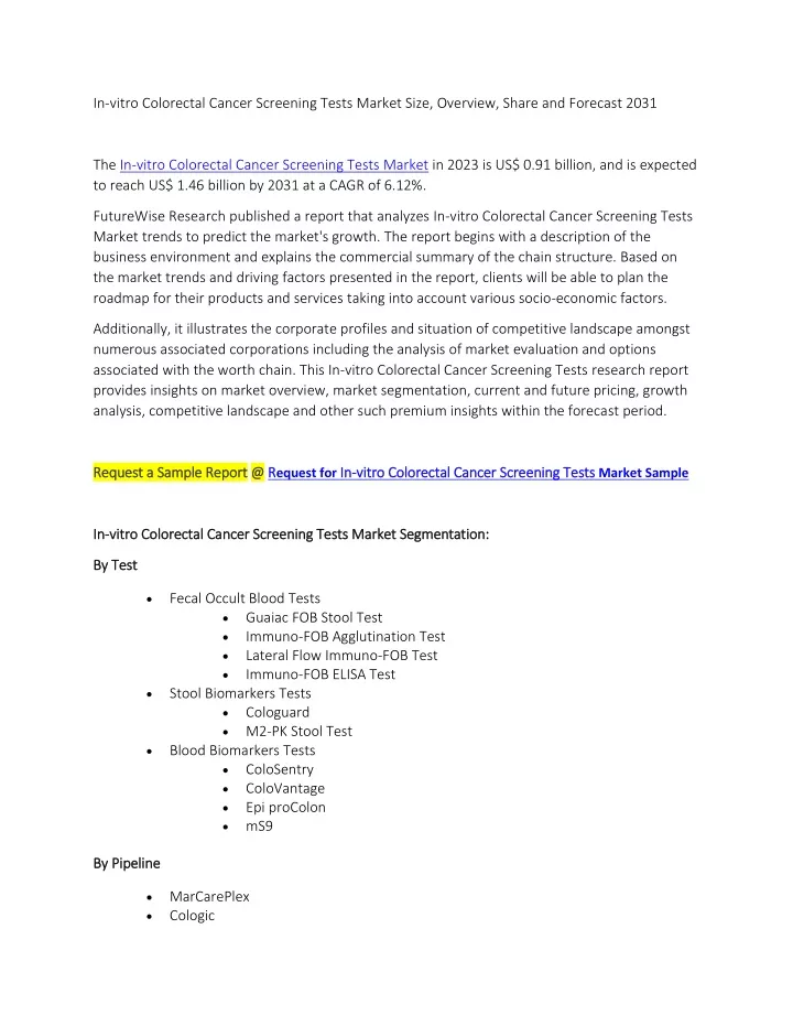 PPT - In-vitro Colorectal Cancer Screening Tests Market Size, Overview ...