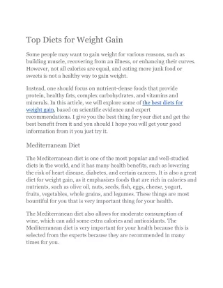 Top Diets for Weight Gain