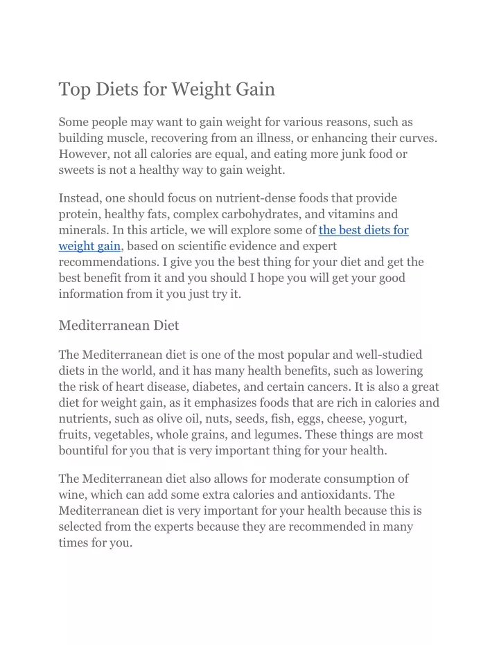 top diets for weight gain