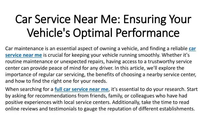 car service near me ensuring your vehicle s optimal performance