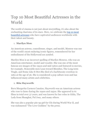 Top 10 Most Beautiful Actresses in the World