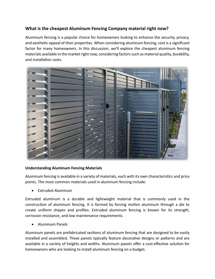 what is the cheapest aluminum fencing company