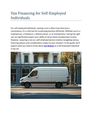 Van Financing for Self-Employed Individuals - Things to Know