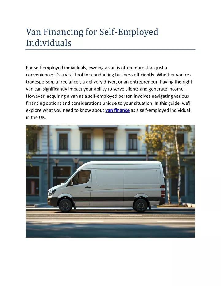 van financing for self employed individuals