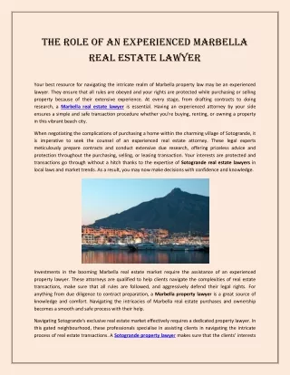 The Role of an Experienced Marbella Real Estate Lawyer