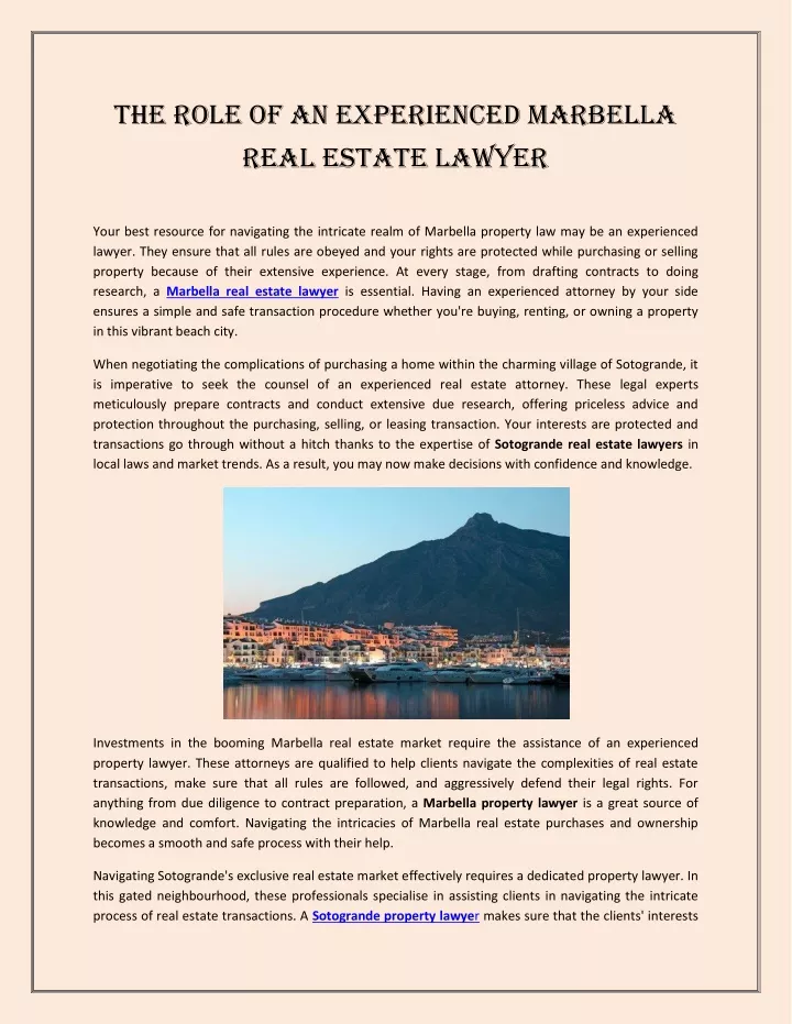 the role of an experienced marbella real estate
