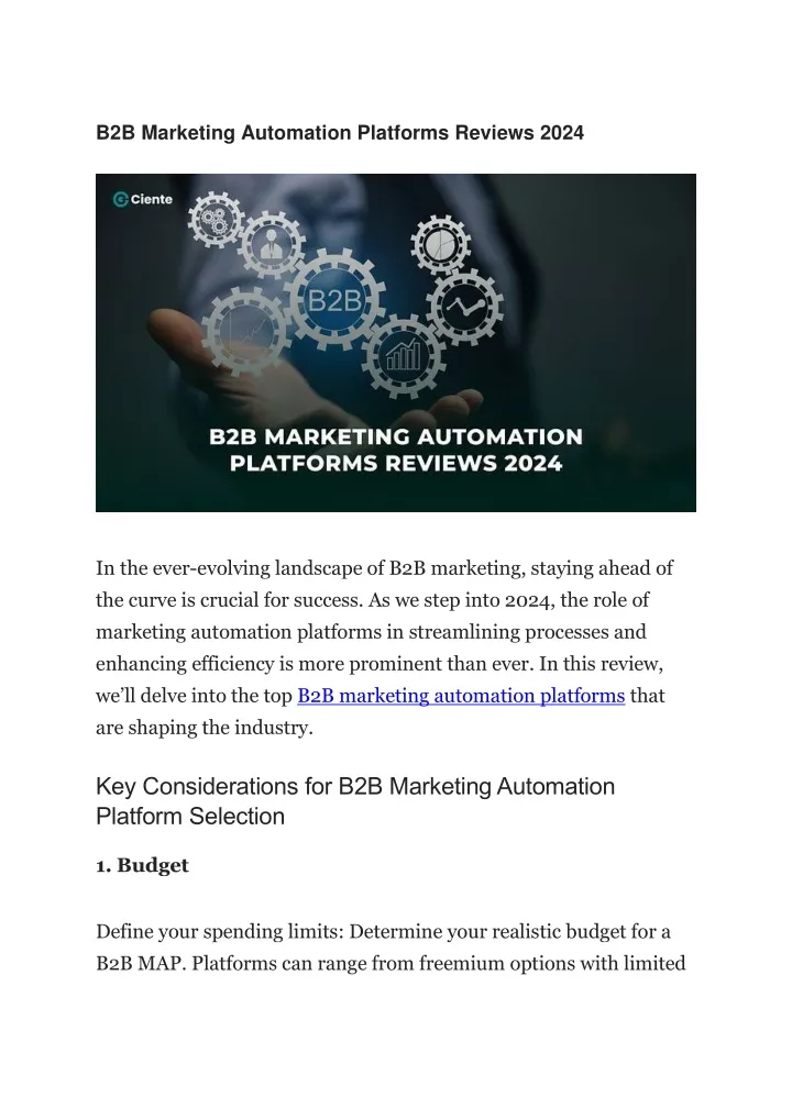 b2b marketing automation platforms reviews 2024