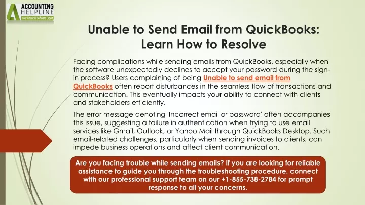 unable to send email from quickbooks learn how to resolve