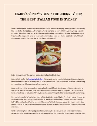 Enjoy Sydney's Best: The Journey for the best Italian food in Sydney