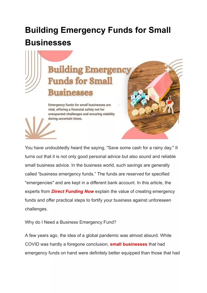 building emergency funds for small businesses