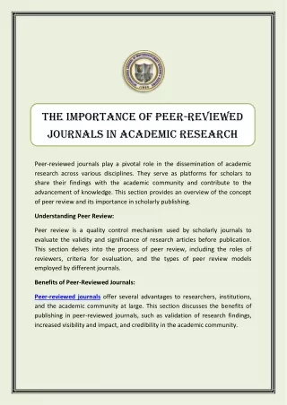 The Importance of Peer-Reviewed Journals in Academic Research