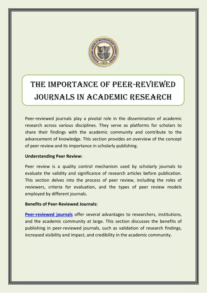 the importance of peer reviewed journals
