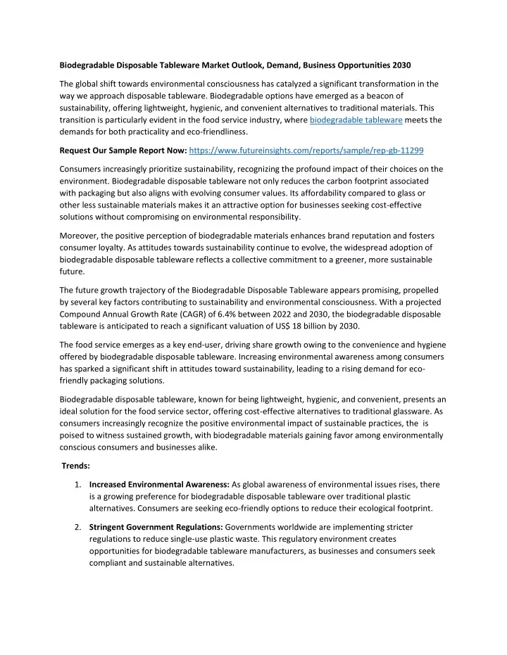biodegradable disposable tableware market outlook