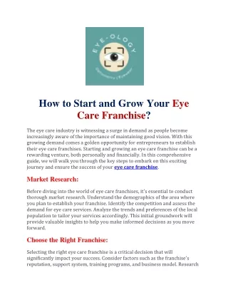How to Start and Grow Your Eye Care Franchise