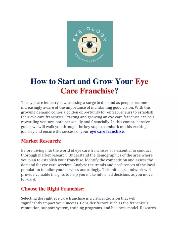 how to start and grow your eye care franchise