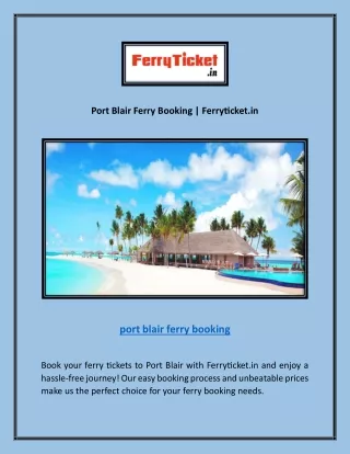 Port Blair Ferry Booking | Ferryticket.in