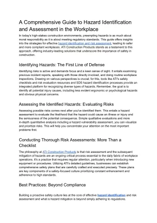 Construction Safety Hazard Risk Assessment Guide