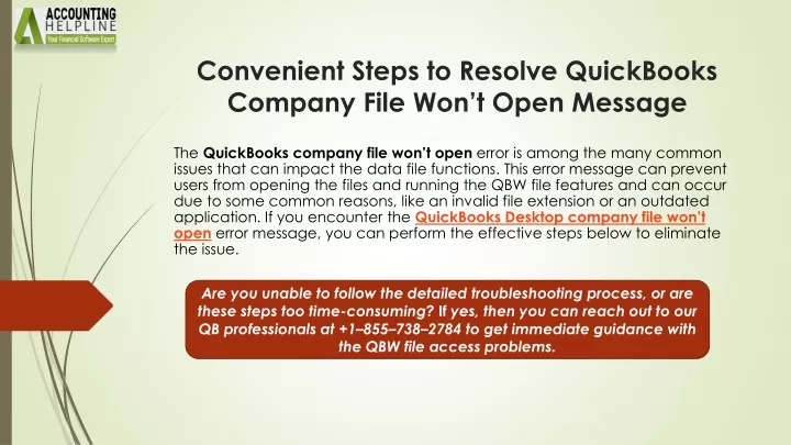 convenient steps to resolve quickbooks company file won t open message