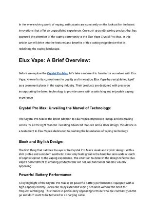Exploring the Cutting-Edge_ Elux Vape and Crystal Pro Max