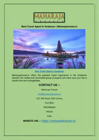 Best Travel Agent In Andaman | Maharajatravels.in