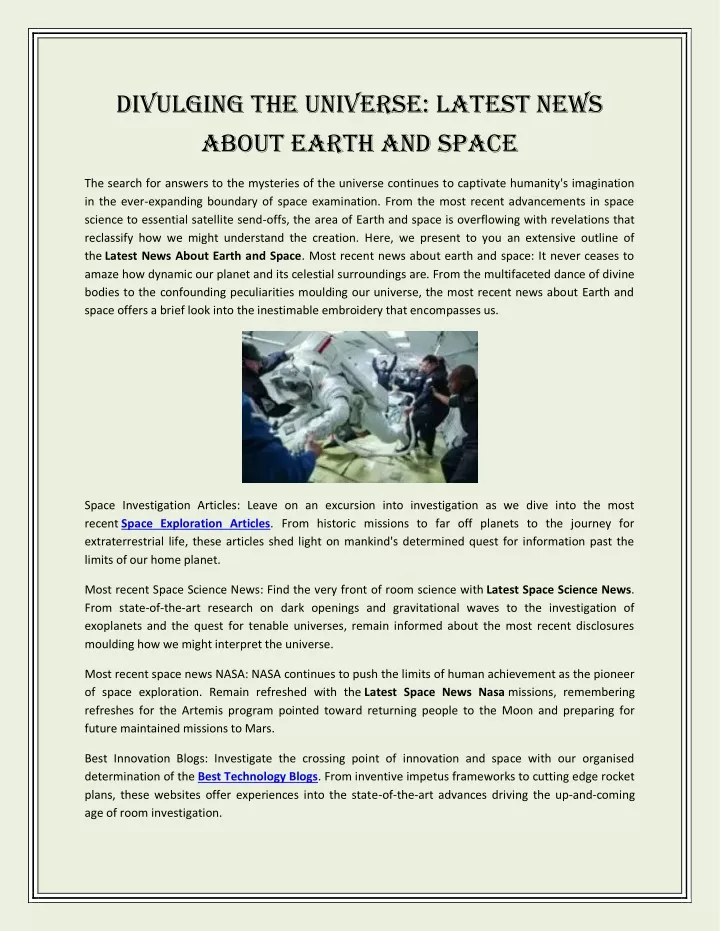 divulging the universe latest news about earth