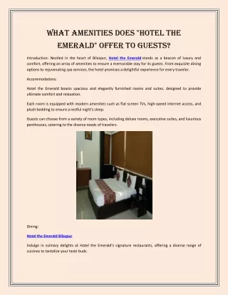 What Amenities Does Hotel the Emerald Offer to Guests