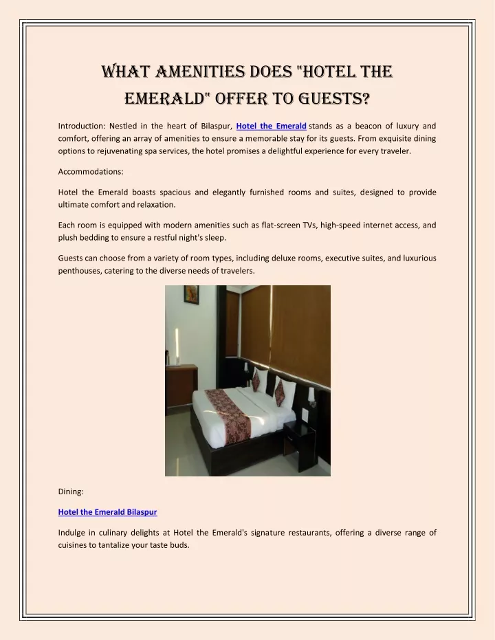 what amenities does hotel the emerald offer