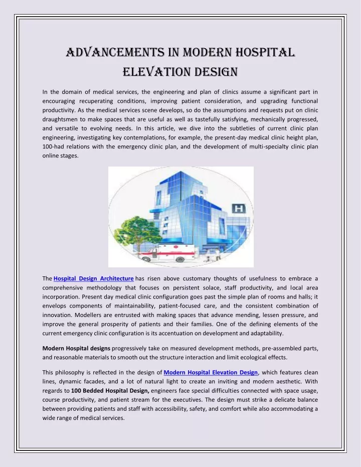 advancements in modern hospital elevation design