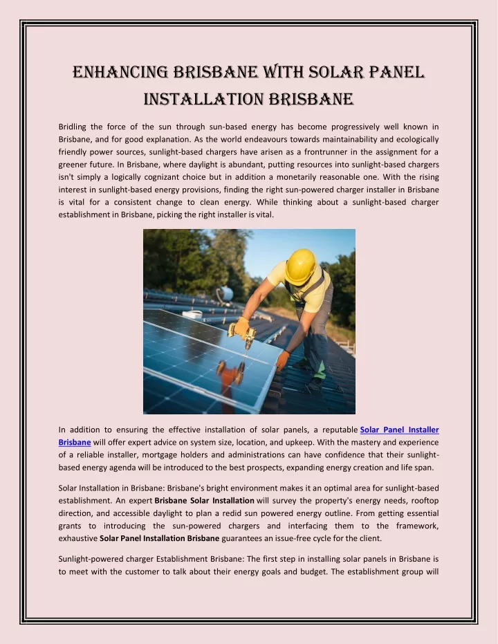 enhancing brisbane with solar panel installation