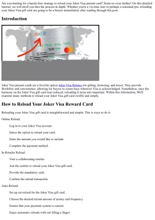 How to Reload Your Joker Visa Gift Card