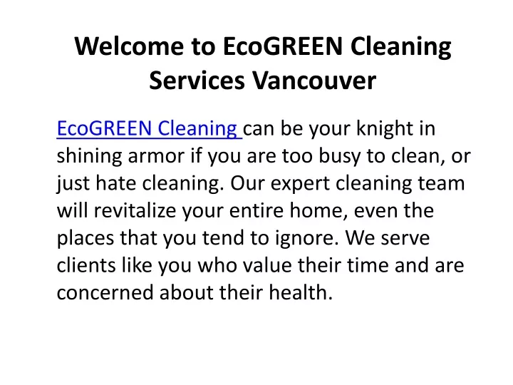 welcome to ecogreen cleaning services vancouver