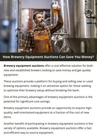 How Brewery Equipment Auctions Can Save You Money?