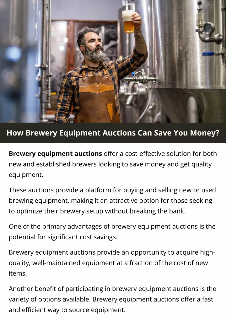 how brewery equipment auctions can save you money