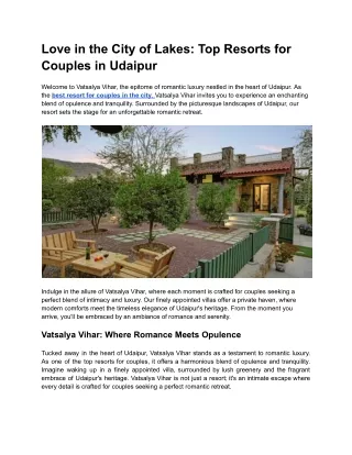 Love in the City of Lakes_ Top Resorts for Couples in Udaipur - Vatsalya Vihar