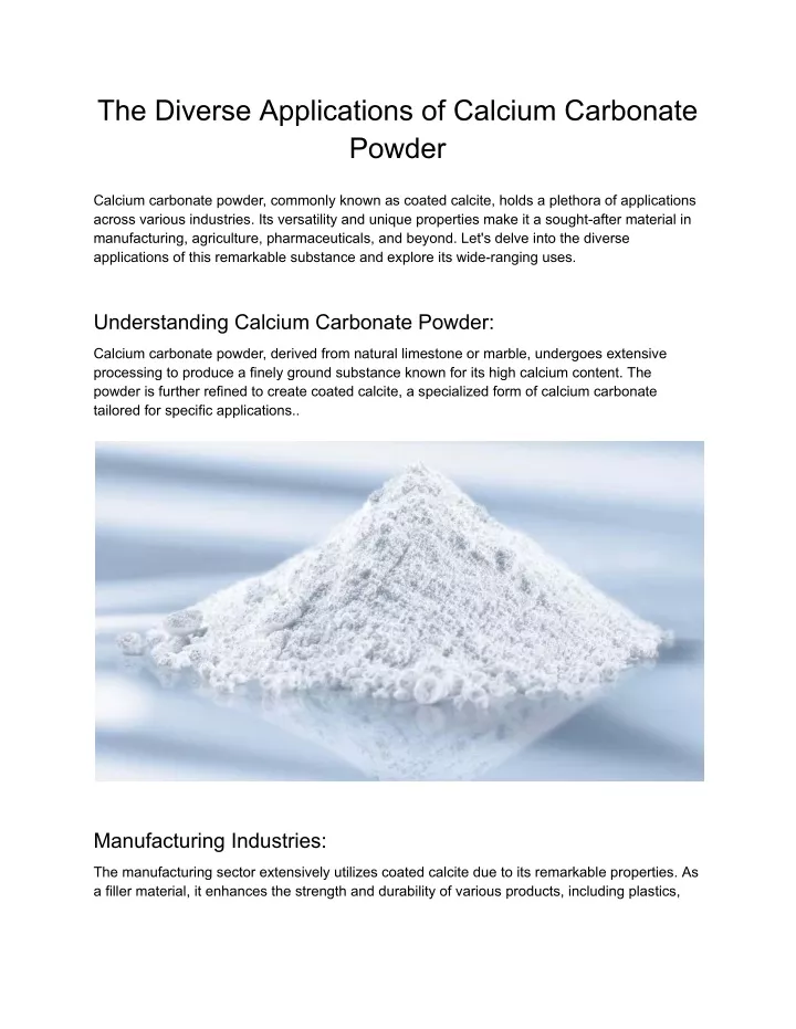 the diverse applications of calcium carbonate