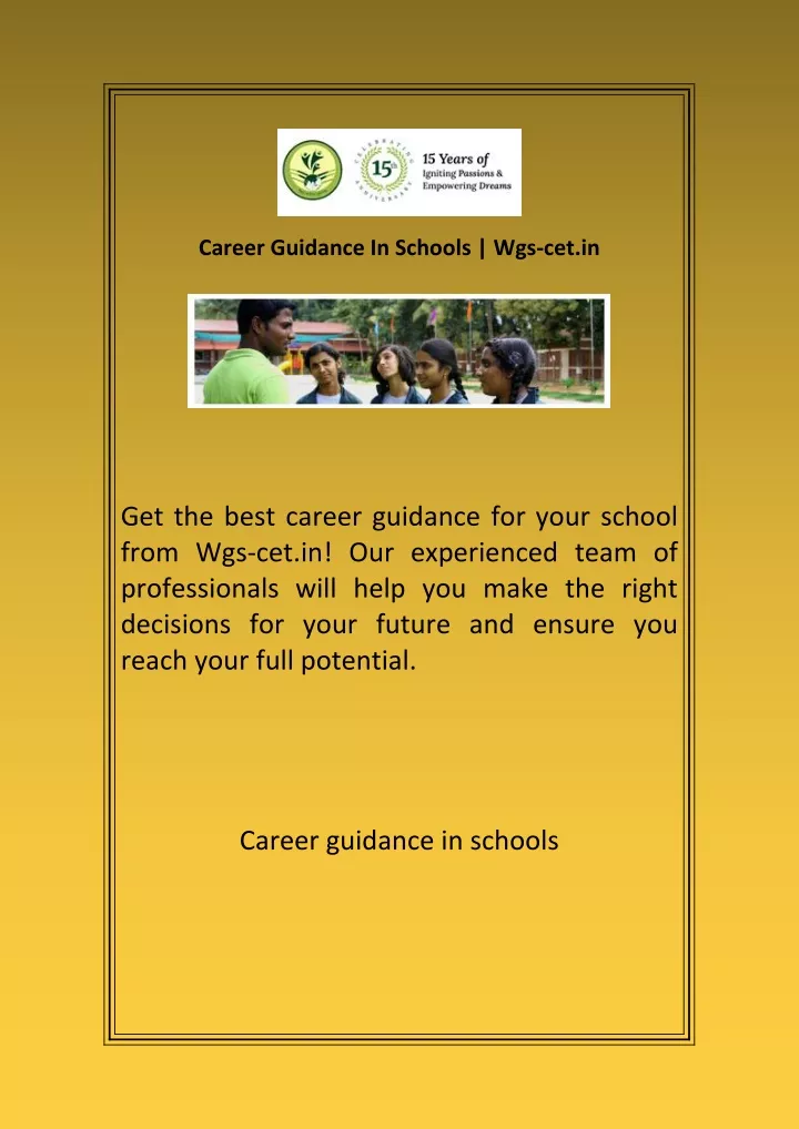 career guidance in schools wgs cet in